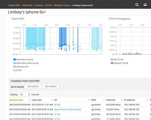 Device client history page