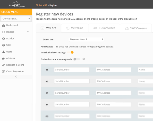 Device registration page